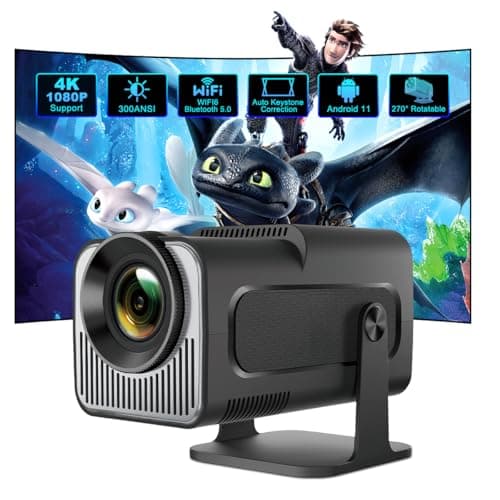 ENUOSUMA Mini Projector with WIFI 6 and Bluetooth 5, HY320 Full HD 4K Support, Portable Projector Android 11, 300ANSI Auto Keystone Correction 130" Screen, 270° Rotatable Projector for Phone/Laptop