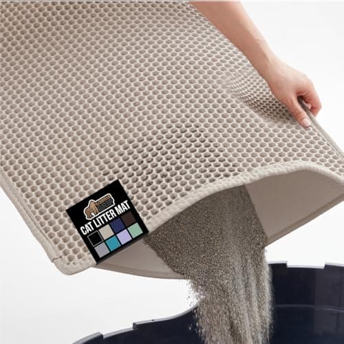 GORILLA GRIP Honeycomb Cat Litter Box Mat, Two Layer Trapping Waste Mats, Soft On Paws, Litter Box Supplies and Essentials for Indoor Cats, Traps Excess, Water Resistant for Floors, 24x15 Beige