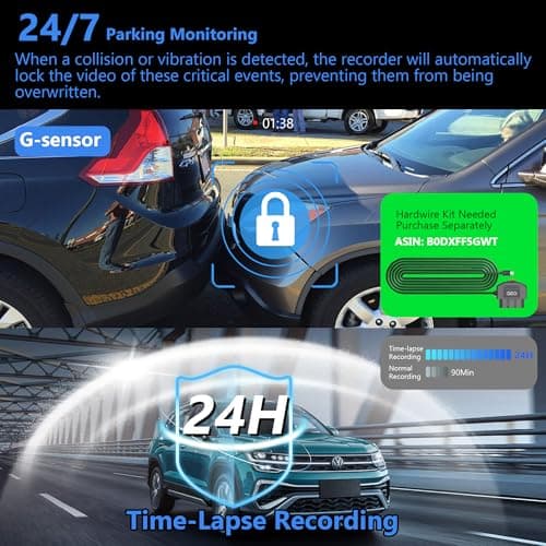 4 Channel Dash Cam 360° View,4K Front Rear Inside Dashcam,Left Right Dash Camera for Cars,Built-in GPS, 5G WiFi,Voice Control,Night Vision, 24/7 Recording Parking Mode Monitor, Free 128G Card 7