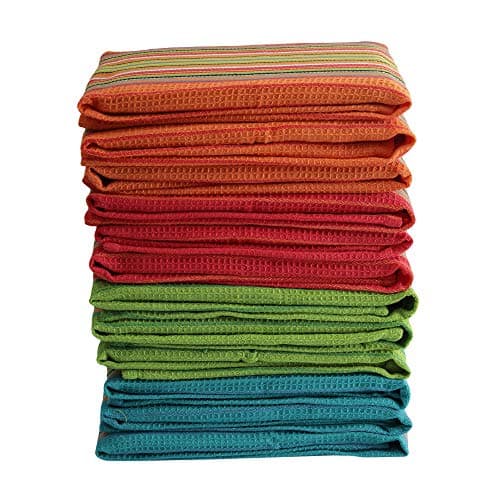 DG Collections Salsa Stripe Kitchen Dish Towels, 100% Cotton, Highly Absorbent, Multi Purpose Waffle Tea Towels for Cooking, Drying & Cleaning, 16x28 Inches, Pack of 12 7