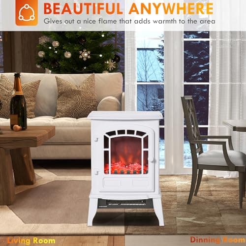 HOMCOM 22" Free Standing Electric Fireplace Stove with Door, Fire Place Heater with Realistic Flame Effect, Overheat Safety Protection, 750W / 1500W, White 6