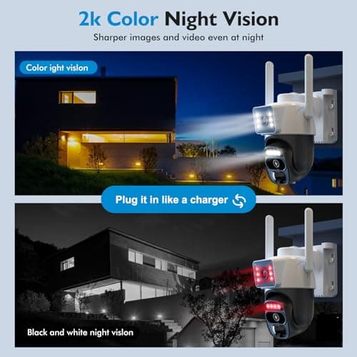 Hawkray Dual Lens Solar Security Camera Outdoor, 5G/2.4G Wireless Camera, 2K Resolution with 355° Pan/Tilt, Full Color Night Vision, Two-Way Audio, Motion Detection, Smart Alarms 5