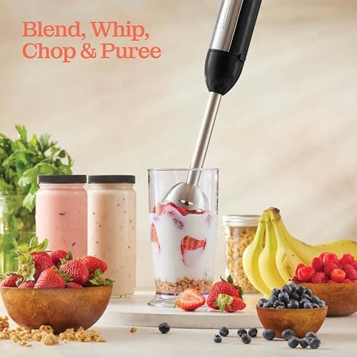 Powerful Immersion Blender, Electric Hand Blender 500 Watt with Turbo Mode, Detachable Base. Handheld Kitchen Gadget Blender Stick for Soup, Smoothie, Puree, Baby Food, 304 Stainless Steel Blades 7