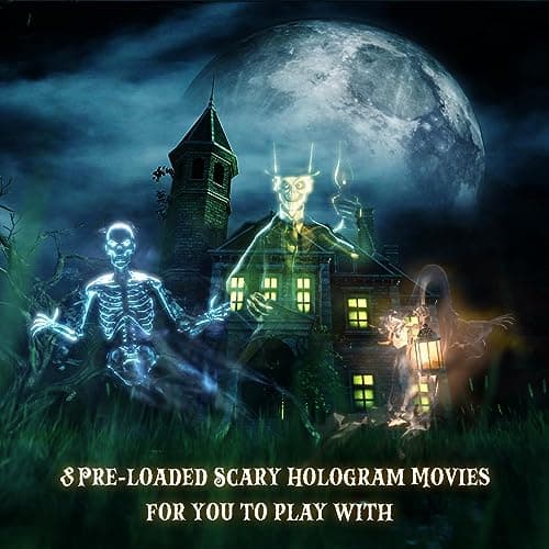 AAXA HP Halloween Projector (2025 Upgraded) for Haunted Windows, Auto-Start, Holographic Projections, Short Throw, HD 1080P, Portable Projector with 8 Pre-Loaded Hologram Movies, Built-in Speaker 5