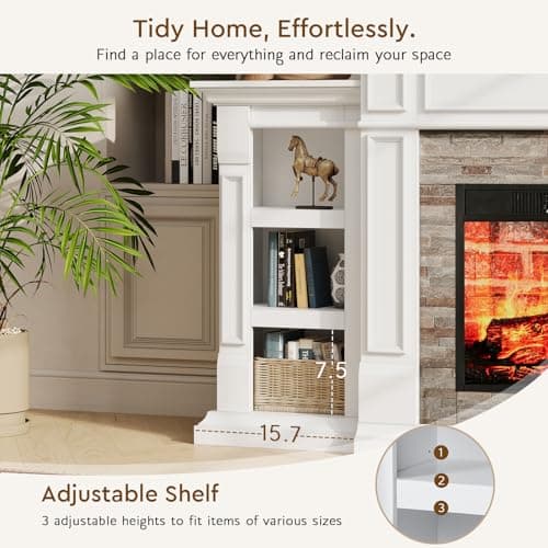 LGHM 72" Electric Fireplace with Mantel, Fireplace TV Stand for TVs Up to 80 Inch, Modern Entertainment Center with Storage, Fireplace Heater Insert with Realistic 3D Flame for Living Room 9