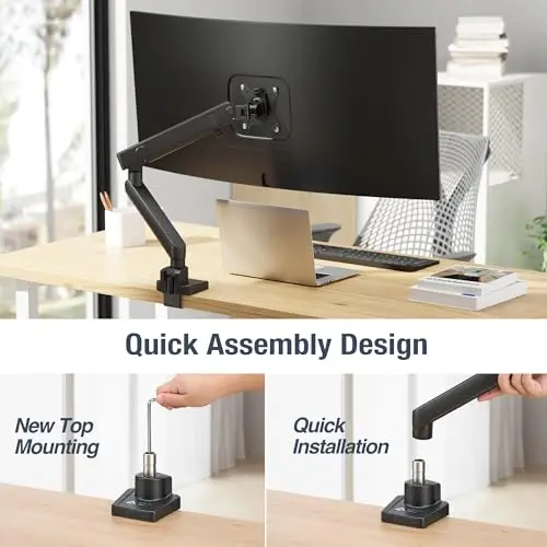AVLT Single 17"-38" Monitor Arm Desk Top Mount Premium Mechanical Spring Fits Up to 26.4lbs (12kg) Flat/Curved/Ultrawide Monitor Full Motion Height Swivel Tilt Rotation Adjustable, Black 6