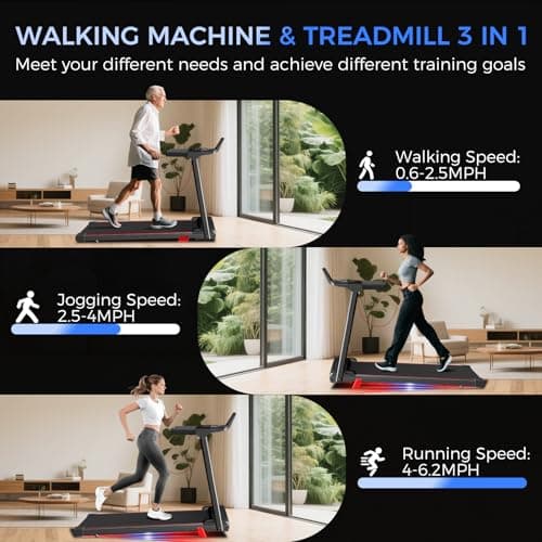 Treadmill with Incline 3-in-1 Portable Treadmills for Home Small, Incline Walking Pad Treadmill with Handle Bar, Walking Pad Foldable with 3.0HP Quiet Brushless, LED Dispay, 300LBS Capacity Black 6