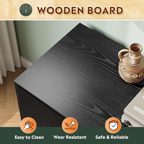 DEVAISE Office File Cabinet with Lock, 1-Drawer Wood Lateral Filing Cabinet on Wheels, Printer Stand with Open Storage Shelves for Home Office, Black 8