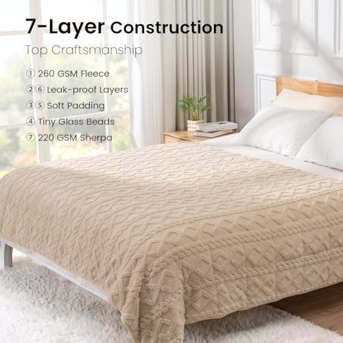 Weighted Blanket Queen Size 15lbs, Classy Soft Jacquard Sherpa Weighted Blankets for Sleep Natural and Calming, Fluffy Cozy Sofa Bed Blanket for Winter, Beige, 60 x 80 inches 5