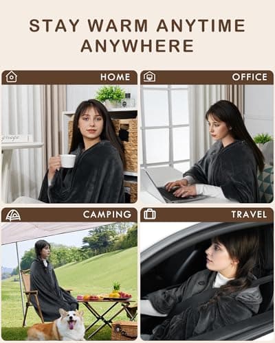MIMYTH Cordless Heated Blanket, Cozy Portable Heated Blanket Battery Operated w/Hoodie, 3 Temp, 20000 mAh, Camping Wearable Heating Blanket for Car, Heated Throw Cordless 6
