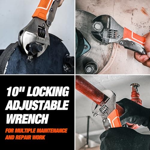 VANQUISH 10'' Locking Adjustable Wrench Extreme Grip, CR-V Steel TPR Handle, Wrench for Auto Repair, General Assembly, Maintenance, Plumbing, 3160 7