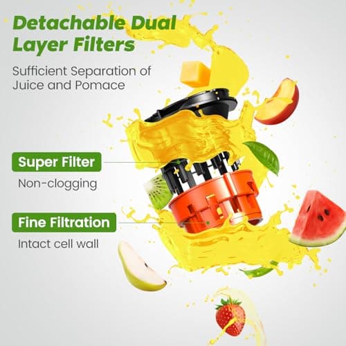 Cold Press Juicer, Slow Masticating Machines with Extra Large Feed Chute Fit Whole Fruits & Vegetables Easy Clean Self Feeding Effortless for Batch Juicing, High Juice Yield, BPA Free, Black 5