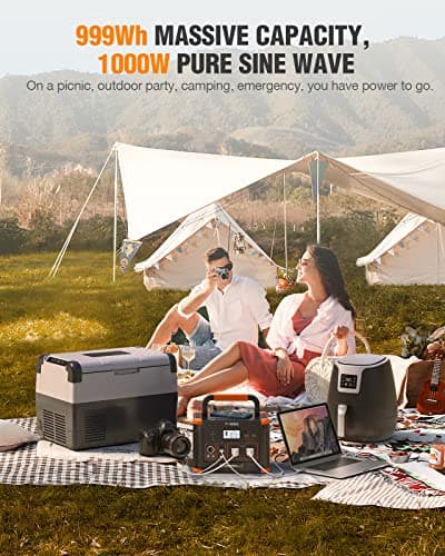 GRECELL 999Wh Solar Generator 1000W, Portable Power Station with 60W USB-C PD Output, 110V Pure Sine Wave AC Outlet Backup Lithium Battery for Outdoors Camping Travel Hunting Home (Peak 2000W) 6