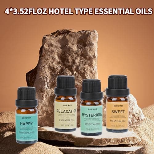 BOHOFAM Fireplace Essential Oil Aroma Diffuser,Flame Air Humidifiers 300ML,14-Hour Runtime,Colorful Flame Diffusers for Home,Included 4 * 10ML Hotel Collection Diffuser Oils for Bedroom(Black) 5