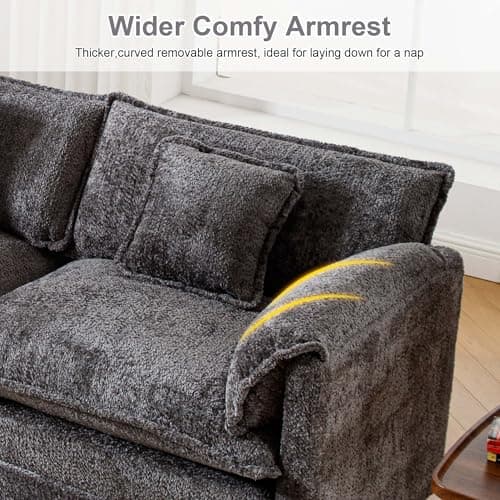 GNIXUU 112" Oversized Sectional Sofa Cloud Couch for Living Room, Modern Chenille L Shaped Couch, Comfy Boucle Modular Sofa Sleeper with Moveable Ottoman & Memory Foam(Gray) 5