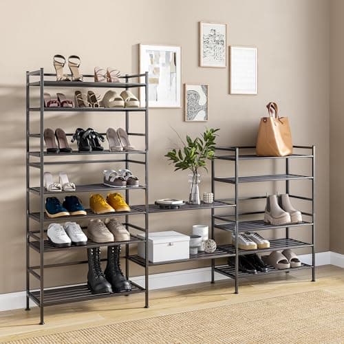 Seville Classics Sturdy Freestanding Storage Shelf for Bedroom, Closet, Entryway, Dorm Room Organizer Stackable Durable Metal Shoe Rack Espresso Slat, 3-Tier (NEW MODEL) 7