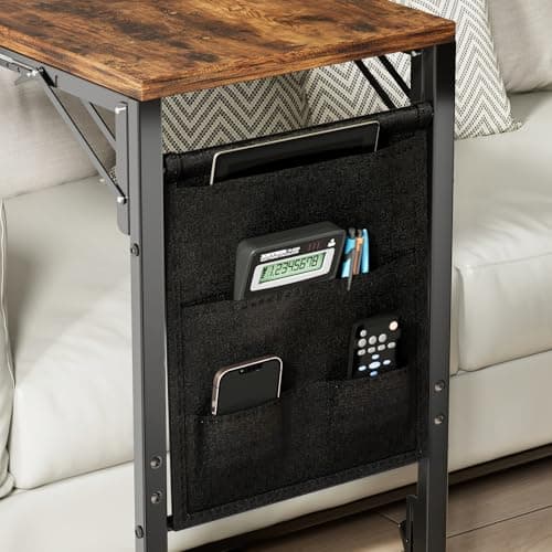 Kufutee Folding TV Tray Table, Small Folding Side Table with Storage Bag, Portable C Shaped End Stand for Couch Sofa Bed, Rustic Brown 5