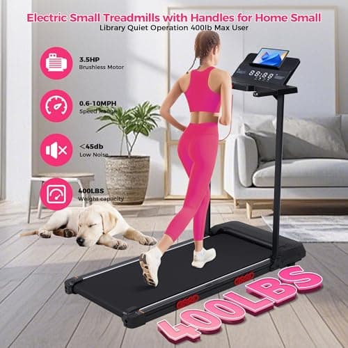 Walking Pad Treadmill with Handle Bar, Portable Treadmill with Handles for Home Apartment Small, 3.5HP & 0.6-10MPH Electric Small Treadmills Home with Big Screen, 400LBS 5