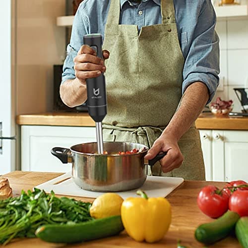 Cordless Hand Blender, UTALENT Variable Speed Immersion Blender Rechargeable, with 500ml Chopper, 600ml container, Egg Whisk, for Smoothies, Baby Food and Soups – Black 6