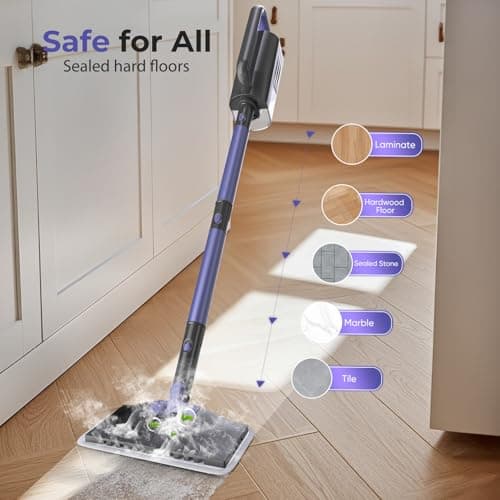 Gatlei Steam Mop Cleaner with Detachable Handheld Steamer, 6-in-1 Multi Accessories, Removable Water Tank, 23FT Power Cable, Lightweight, Steam Cleaner for sealed Hard Floors, Hardwood(Purple) 6