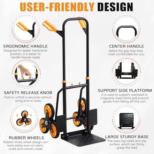Stair Climber Hand Truck Dolly,Heavy Duty Stair Climbing Cart 440 Lbs Capacity,2 in 1 Dolly Cart with Telescoping Handle,12.2" X 11.6" Nose Plate and 6 Rubber Wheels for Moving 3