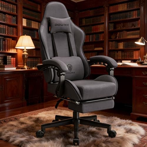Dowinx Gaming Chair Fabric with Coil Spring Cushion, Ergonomic Game Chair for Adults with Footrest and Massage Lumbar Support, Cloth Computer Office Chair 290LBS, Grey