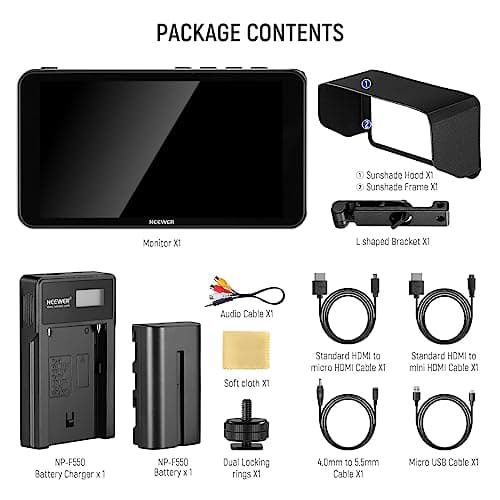 NEEWER F400 PRO 6 Inch Camera Field Monitor, Waveform, Vector Scope, Full HD 1920x1080 IPS 4K HDMI Input DSLR Video Peaking Focus Assist, DC Input Output, Tilt Arm, F550 Battery & Charger Included 9