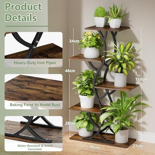 Plant Stand Indoor with Grow Lights - 44" Tall Corner Plant Stands for Indoor Plants, 5 Tiered Metal Plant Shelf, Curved Plant Flower Holder Dispaly Rack for Living Room, Home Patio Balcony (Black) 5