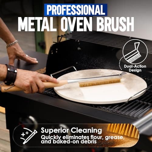 KitchenStar 16-inch Pizza Making Set, 6 PCS - Pizza Stone + Stainless Steel Rack, Acacia Wood Pizza Peel, Pizza Cutter Rocker + Protective Cover, Metal Brush - Oven & Grill Accessories Kit 5
