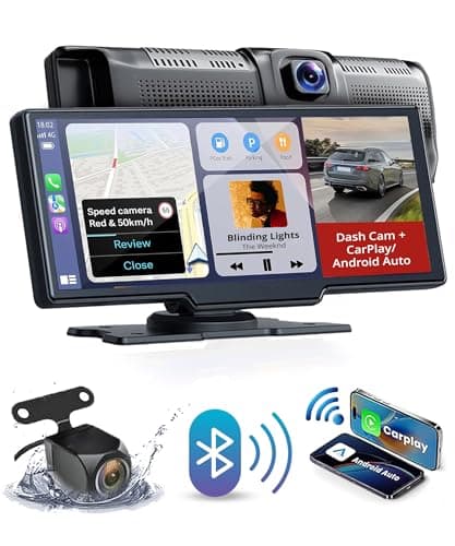BlackboxMyCar S-Drive 10.26" Android Auto and Apple CarPlay Display with 1080p Front Dashcam, 1080p Backup Camera for Car, Bluetooth, Wireless CarPlay Screen for Car, 64GB microSD Card Included