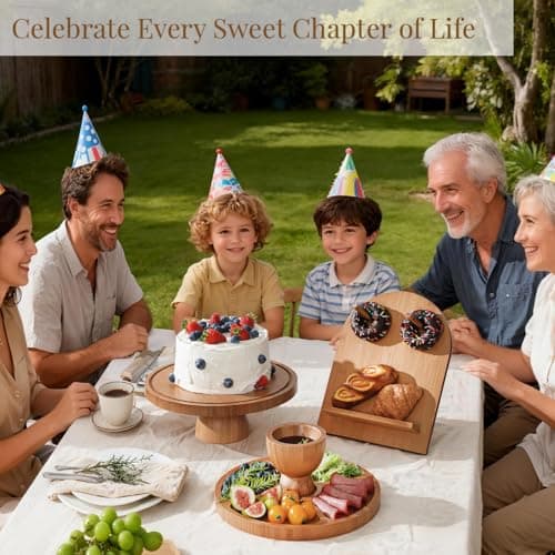 Emojoy Bamboo Cake Stand with Lid, 11in Round Cake Stand with Dome, Versatile Dessert Table Display Set, Cake Display Stand with Acrylic Dome, Charcuterie Boards for Birthday, Party 8