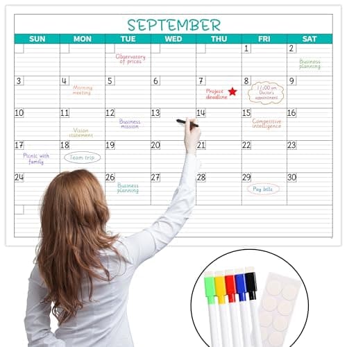 Large Dry Erase Wall Calendar - Large Dry Erase Calendar for Wall, 27.5" x 40" (open) Wall Calendar, Undated 1 Month Wall Calendar with Paper Folded Edition, 8 Round Stickers, Dry Erase Calendar for