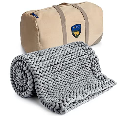 California Design Den 100% Cotton Handmade Chunky Knit Weighted Blanket 15 Pounds, 100% Cotton No Fillers, Breathable, Soft & Calming, All-Season Evenly Weighted Throw (Light Gray)