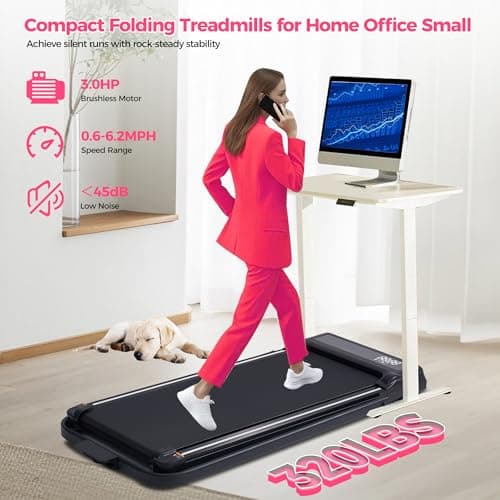 Walking Pad with Handle Bar, 3.0HP Electric Small Walking Pads Running Treadmills for Home with Handles, 0.6-6.2MPH Compact Home Under The Desk Treadmills for Small Spaces, 320LBS 5