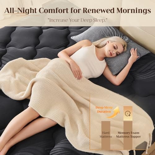 King Size Memory Foam Mattress Topper - 4 Inch Cooling Dual Layer with 2" Gel Memory Foam & 2" Thick 1500 GSM Pillow Top, Breathable Mattress Pad Cover Medium Firm Support for Back (Black) 5