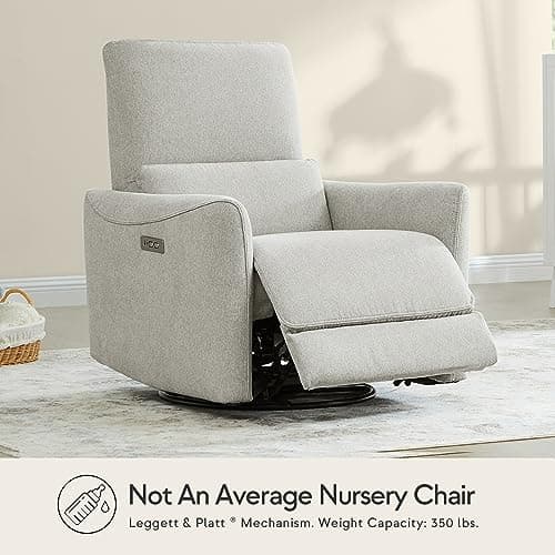 CHITA Power Recliner Chair Swivel Glider, FSC Certified Fabric Living Room Nursery Reclining Sofa Chair with Lumbar Support, Dove Grey 5