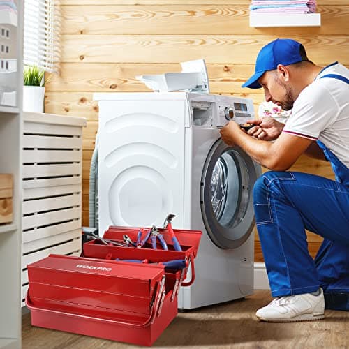 WORKPRO Metal Tool Box, 18-inch Cantilever Folding Red Storage Box, 3-Layer 5-Tray Multi-Function Tool Organizer, Red 8