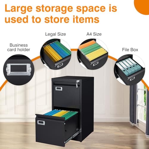 ZAOUS 2 Drawer File Cabinet with Lock, Metal Vertical File Storage Cabinet, 18" Deep Vertical Filing Cabinets for Home Office to Hanging A4 Legal/Letter Size, Assembly Required (2 Drawer - Black) 5
