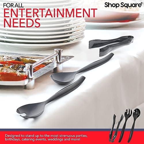 Disposable Plastic Serving Set - 18 Black Utensils, 6" Tongs, 10' Spoons, 10' Forks, Buffet & Party Use 7