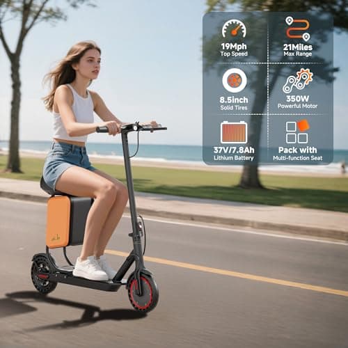 Folding Electric Scooter for Adults with Seat - 19MPH & 21-Mile Range, 350W Motor, 8.5" Solid Tires with App Control & Dual Brake System - UL2272 Certified Commuter E-Scooter with Storage Bag 9