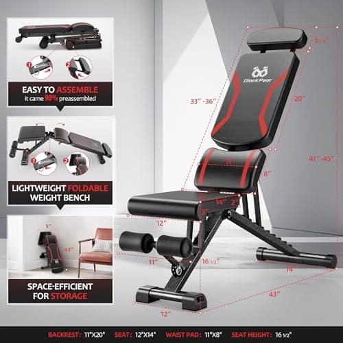 Adjustable Weight Bench for Home Gym with Headrest - Foldable Workout Bench Press, 800lb Capacity for Exercises Incline Flat Decline Sit-Ups 7