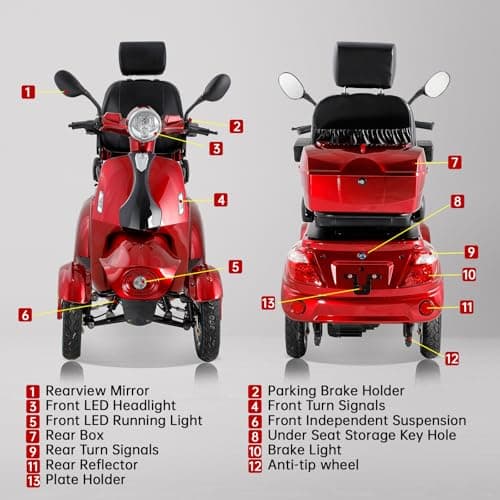 Heavy Duty 4 Wheel Mobility Scooters for Seniors & Adults 500lbs Capacity - Electric Powered Chair - 800W All Terrain Fast Mobility Scooter for Travel w/Long Range Battery Remote Key 6
