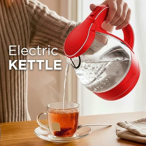 OVENTE Electric Kettle, 1.5L Borosilicate Glass Countertop Water Heater and Boiler for Coffee or Tea, BPA-Free, Auto Shut-Off, Boil-Dry Protection, Removable and Washable Spout Filter, Red KG83R 8