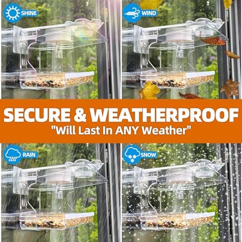 WENMIXER Window Bird Feeder with Solar Light, High Transparency, Weatherproof and Durable Outdoor Decor, Bird Watching Gift for Elderly, Families and Gardener, Entertainment for Cats 5