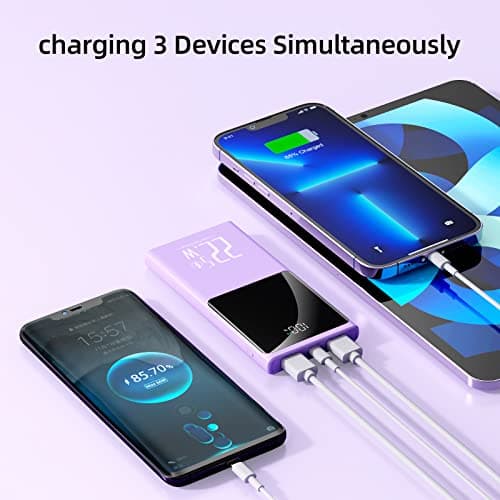 JONKUU Portable Charger 10000mAh, Power Bank 22.5W Fast Charge, Slim Battery Backup with USB C in/Out, LCD Display External Battery Pack for iPhone 16 15 14 13 12, Samsung, Google, Android etc 3