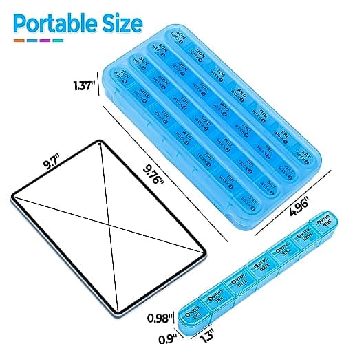 Zoksi Monthly Pill Organizer 28 Day 1 Time a Day, Large 4 Weeks Pill Box Organizer, One Month Pill Case, Travel Medicine Organizer Monthly, Portable Pill Container for Vitamins and Meds(Blue) 9