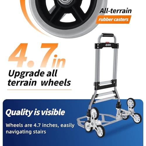RJTEK 【Upgraded Version】 Stair Climber Hand Truck and Dolly, 220 Lb Capacity Stair Climbing cart Heavy-Duty Trolley Cart Heavy-Duty Luggage cart Stair Dolly Lightweight with Telescoping Handle 5