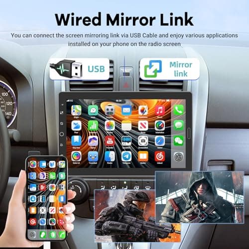 10.1 inch Single Din Car Stereo with CarPlay and Android Auto, 10 inch Touch Screen Radio with Mirror Link/1080P/EQ Audio/SWC/Bluetooth +Backup Camera+MIC 5