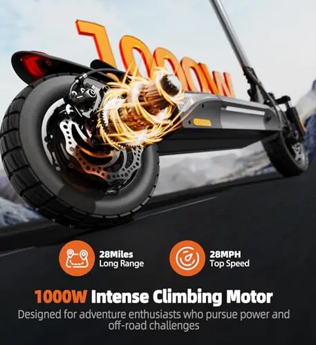 Escoone Electric Scooter for Adults, 1000W Powerful Motor with 28 MPH Top Speed & 28 Miles Long Range, 10" Pneumatic Off-Road Tires, Dual Suspension, Foldable E Scooter for Commuting 2