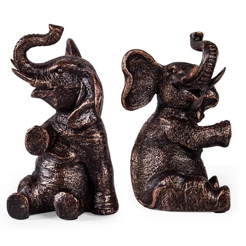 DURAGOODS Decorative Vintage Elephant Bookends with Non-Slip Padding for Shelves to Hold Books - Heavy Duty Resin Book Holders for Bookshelf Decor, Home, Office, Living Room – 4” L x 4” W x 7”H